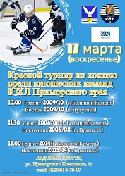Приглашаем всех на Краевой турнир по хоккею среди юношеских команд ЮХЛ Приморского края на Ледовую арену 17 марта.